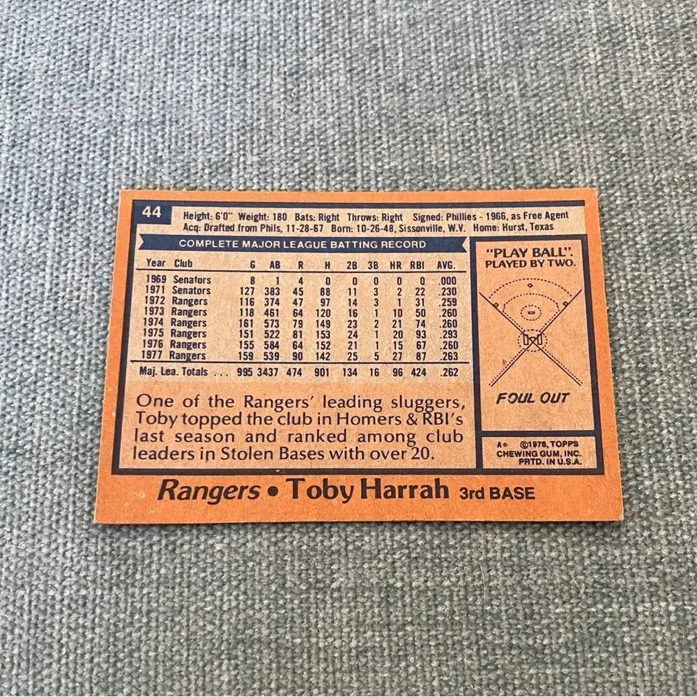 1978 Topps Texas Rangers Baseball Card Trading Card